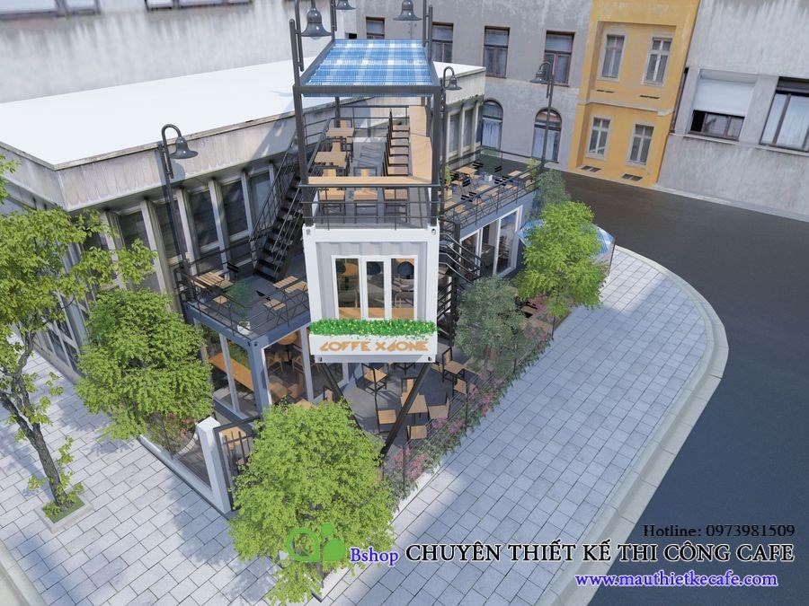 Container cafe 3 tầng đường Bắc Nam thị trần Quốc Oai