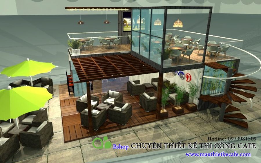 mô hình cafe container đơn giản