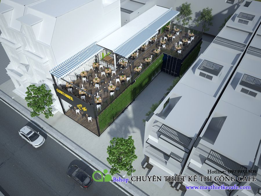 thiết kế quán cafe container