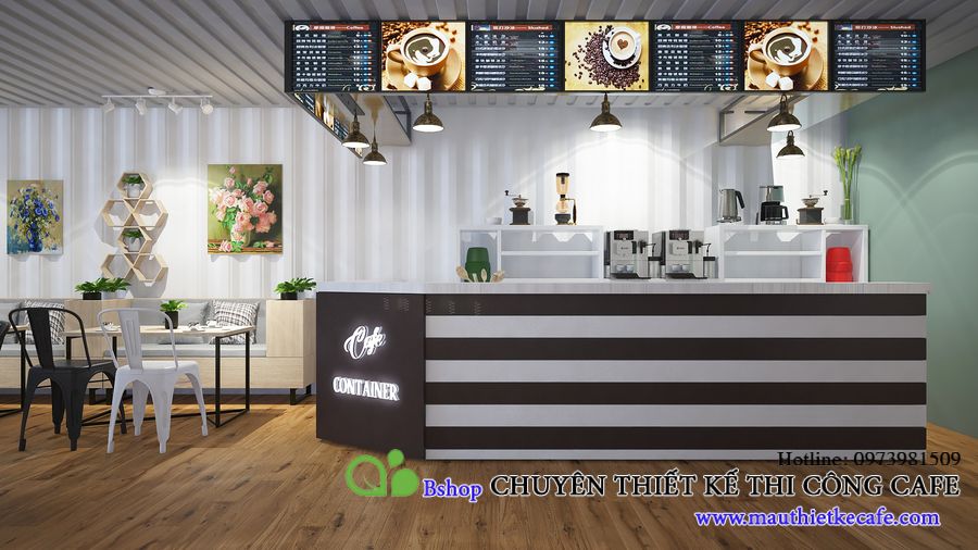 thiết kế quán cafe container