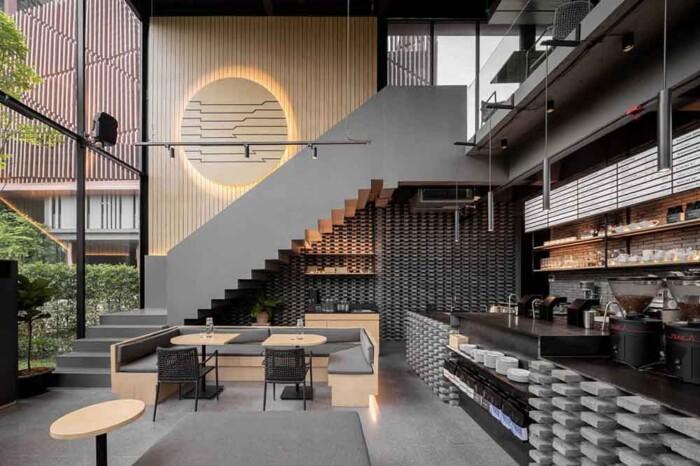 Không gian rộng rãi là đặc trưng cho khi thiết kế quán cà phê mang phong cách hiện đại
