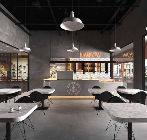 Mẫu decor quán cafe đẹp- Kiểu decor “hiệu ứng thô” đơn giản của phong cách công nghiệp